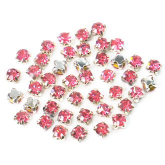 Стразы в цапах пришивные Круглые 3 мм Розово-Красный 60 шт.