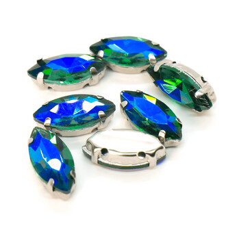 Стразы в цапах пришивные Лодочка 7х15 мм Синий АВ 5 шт.