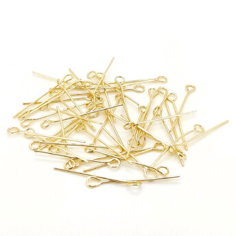 Пины медные с петелькой 14К позолота 20х0,5 мм 50 шт. Золото