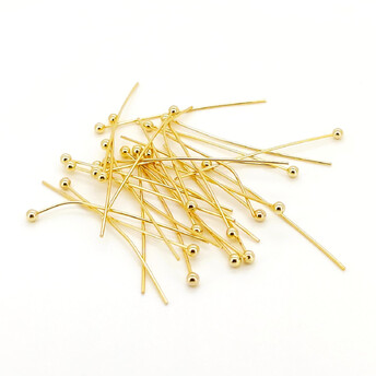Пины медные с шариком 18К позолота 20х0,5 мм 30 шт. Золото