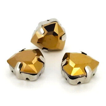 Стразы стекло К9 в цапах Треугольник 12 мм 3 шт. Золотистый