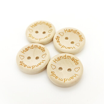 Пуговицы деревянные с надписью Handmade круглые 15 мм 40 шт. Бежевый