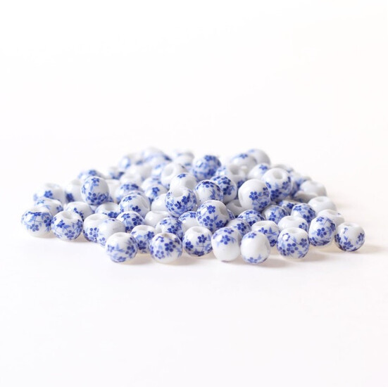Бусины Шар керамические 10 мм 5 шт. Белый с цветочным принтом