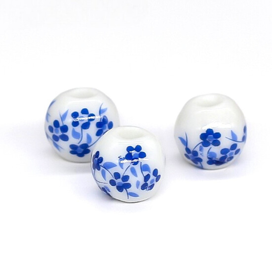 Бусины Шар керамические 10 мм 5 шт. Белый с цветочным принтом