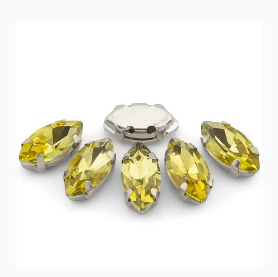 Стразы в цапах пришивные Лодочка 7х15 мм Желтый 10 шт.