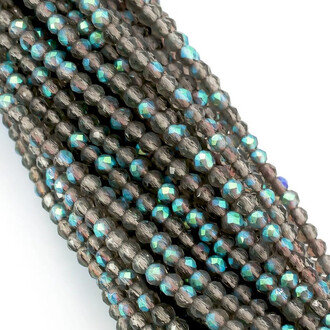 Намистини Шпінель огранювання кругле 3 мм Ø 0,8 мм +-130 шт. нитка 37 см АВ Сірий темний 48