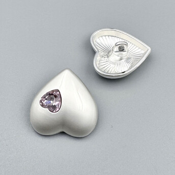 Пуговица Heart Diamond LuxFabric на ножке металл 16х16 мм 1 шт. Серебристый/Розовый