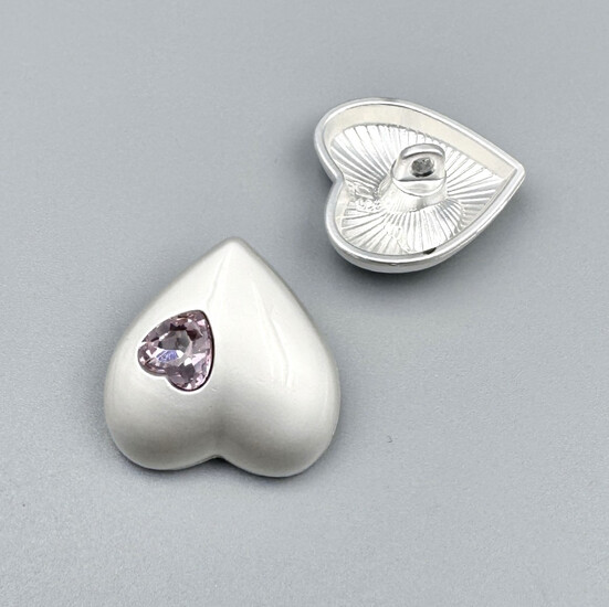 Пуговица Heart Diamond LuxFabric на ножке металл 20х20 мм 1 шт. Серебристый/Розовый