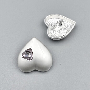Пуговица Heart Diamond LuxFabric на ножке металл 16х16 мм 1 шт. Серебристый/Прозрачный