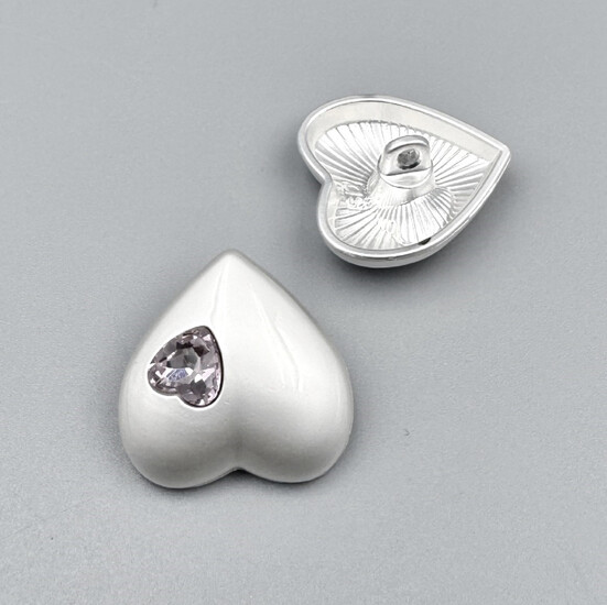 Пуговица Heart Diamond LuxFabric на ножке металл 20х20 мм 1 шт. Серебристый/Прозрачный