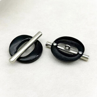 Пуговица Oval stripe LuxFabric на ножке металл 21х15 мм 1 шт. Серебристый/Черный