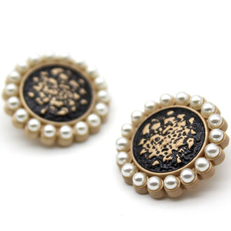 Пуговица Vintage pearls LuxFabric на ножке металл/эмаль 23 мм 1 шт. Черный