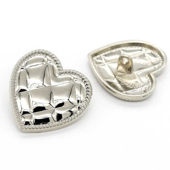 Пуговица Quilted heart LuxFabric на ножке металл 17х17 мм 1 шт. Платина