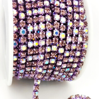 Стразовая цепь ss12 (3 мм) 1 м Violet АВ lilac