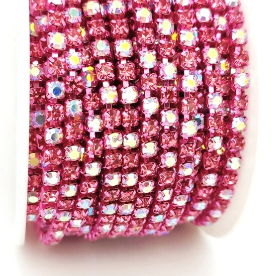 Стразовая цепь ss12 (3 мм) 1 м Rose АВ pink