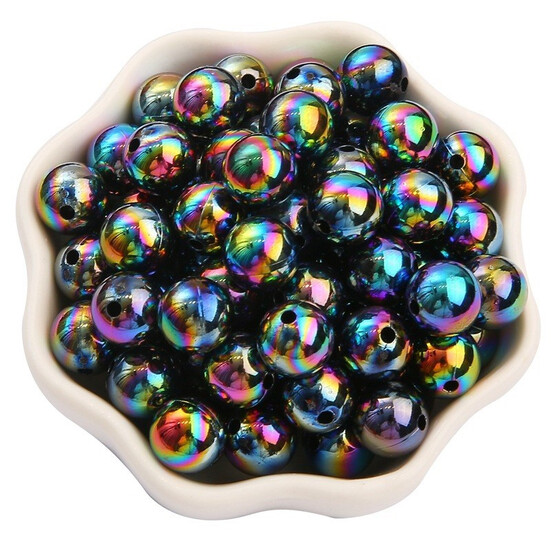Бусины Радужные акриловые 6 мм Ø 1,4 мм +-25 г (+-240 шт.) Черный АВ