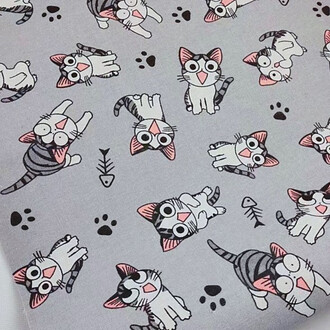 Ткань 55% лен 45% хлопок 160 г/м² 1,5 м 1 м принт Cute cat