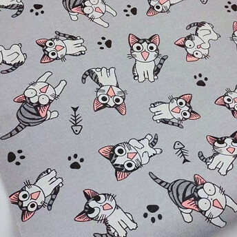 Ткань 55% лен 45% хлопок 160 г/м² 1,5 м 1 м принт Cute cat