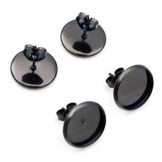 Серьги Гвоздики с основой платформой 12 мм нержавеющая сталь 13,8х13 мм 2 пары Черный