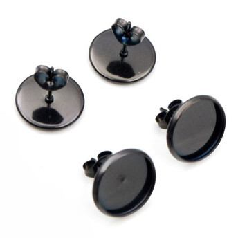 Серьги Гвоздики с основой платформой 12 мм нержавеющая сталь 13,8х13 мм 2 пары Черный