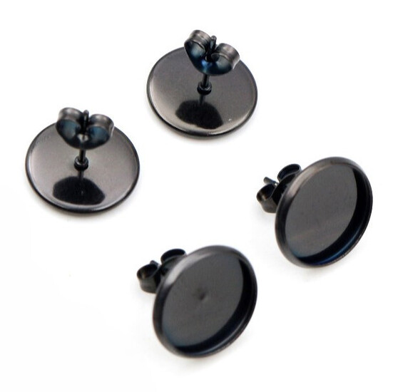 Серьги Гвоздики с основой платформой 12 мм нержавеющая сталь 13,8х13 мм 2 пары Черный