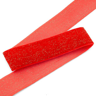 Лента бархатная с люрексом 1 см 1 м Красный с золотом