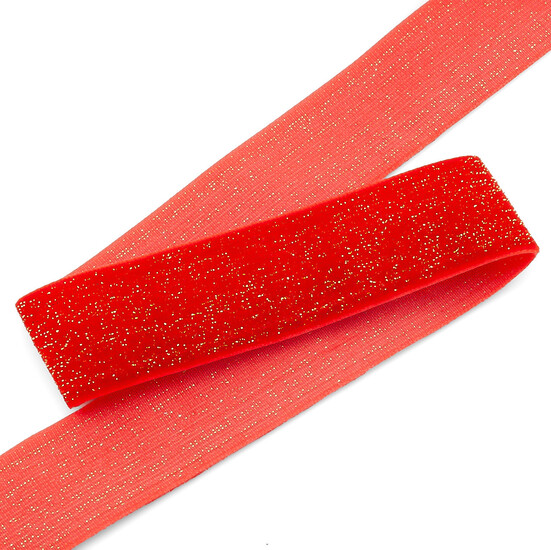 Лента бархатная с люрексом 1 см 1 м Красный с золотом