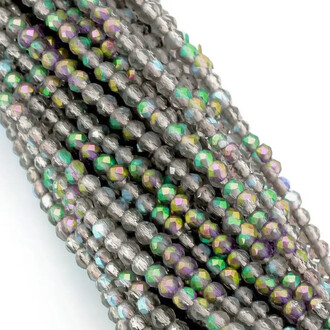 Бусины Шпинель огранка круглая 3 мм Ø 0,8 мм +-120 шт. нить 36 см Серо-зеленый АВ