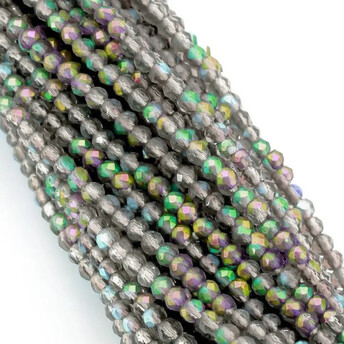 Бусины Шпинель огранка круглая 3 мм Ø 0,8 мм +-120 шт. нить 36 см Серо-зеленый АВ