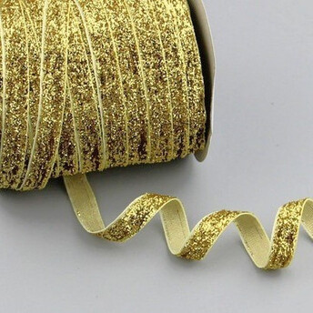 Лента бархатная с люрекса односторонняя 1 см 1 м Золотистый