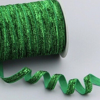 Лента бархатная с люрекса односторонняя 1 см 1 м Зеленый