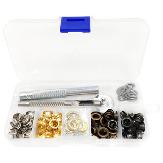 Набор люверсов с интструментом 3 мм по 100 шт. Платина/Золото/Никель/Бронза