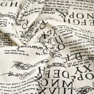 Ткань 55% лен 45% хлопок 160 г/м² 1,5 м 1 м принт Letter Magazine