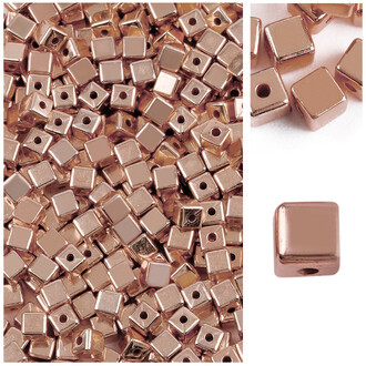 Бусины пластиковые Куб 4х4 мм Ø 1 мм +-100 шт. Розовое золото