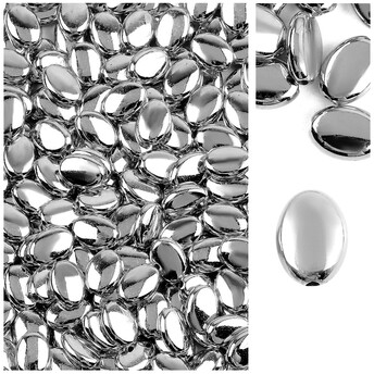 Бусины пластиковые Овал 8х6х2,7 мм Ø 1 мм +-50 шт. Платина