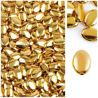 Бусины пластиковые Овал 8х6х2,7 мм Ø 1 мм +-50 шт. Золотистый яркий