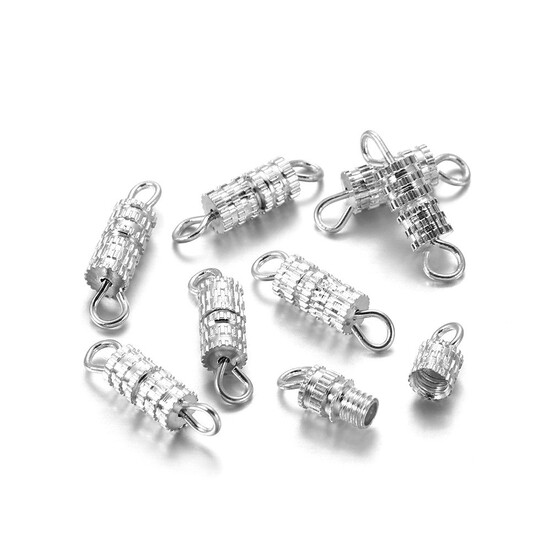 Замок закрутка винтовой с петельками для бижутерии 14х4 мм 20 шт. Серебристый