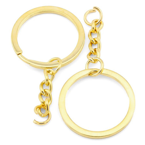 Основа для брелка колечко с цепью 30х55 мм 10 шт. Золотистый яркий