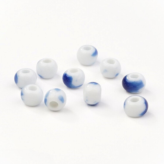 Бусины Шар керамические 8 мм Ø 2 мм 5 шт. Белый с синим