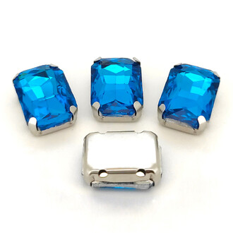 Стразы в цапах пришивные Прямоугольник 6х8 мм 10 шт. Голубой