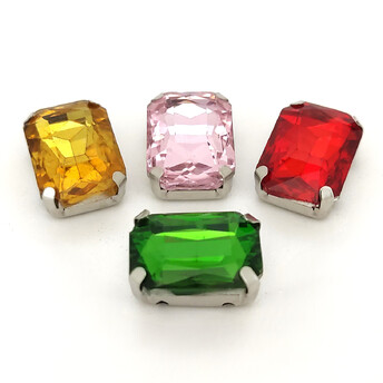 Стразы в цапах пришивные Прямоугольник 8х10 мм 10 шт. Разные цвета