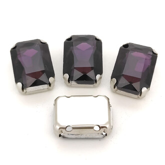 Стразы в цапах пришивные Прямоугольник 10х14 мм Фиолетовый 10 шт.