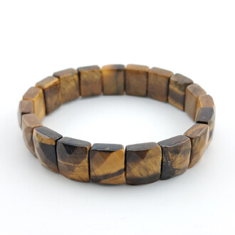Браслет прямоугольное граненное звено Тигровый глаз 12х10х5 мм 20 см 1 шт.