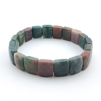 Браслет прямоугольное граненное звено Яшма зеленая 12х10х5 мм 20 см 1 шт.