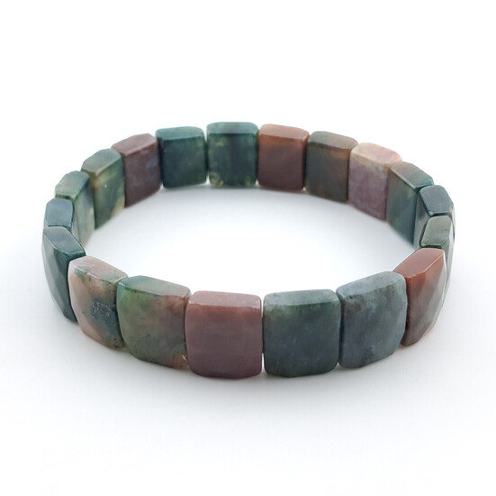 Браслет прямоугольное граненное звено Яшма зеленая 12х10х5 мм 20 см 1 шт.