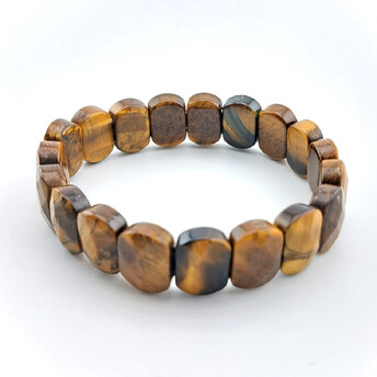 Браслет овальное граненное звено Тигровый глаз 14х10х6 мм 20 см 1 шт.