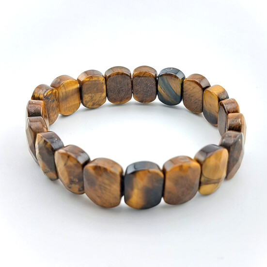 Браслет овальное граненное звено Тигровый глаз 14х10х6 мм 20 см 1 шт.