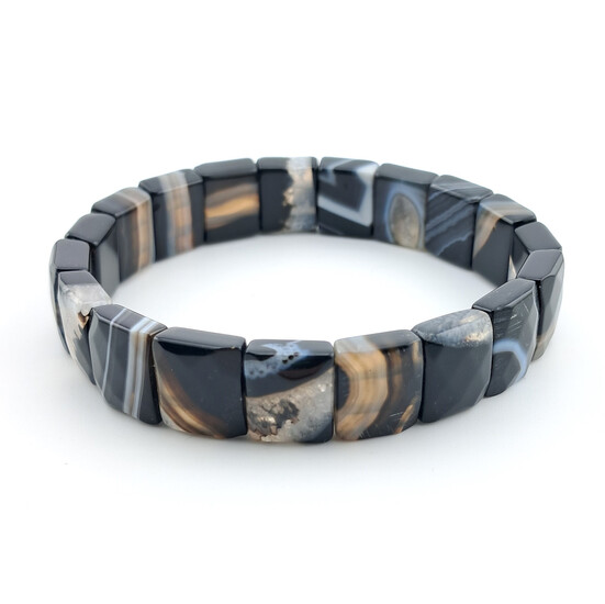 Браслет прямоугольное граненное звено Агат Черный 12х10х5 мм 20 см 1 шт.