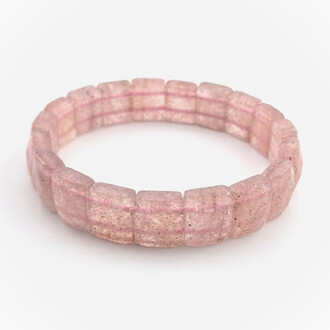 Браслет прямоугольное граненное звено Клубничный кварц 12х10х5 мм 20 см 1 шт.