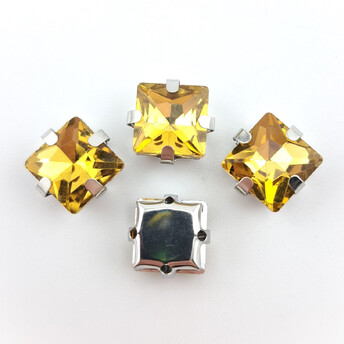 Стразы в цапах пришивные Квадрат 10х10 мм 10 шт. Желтый